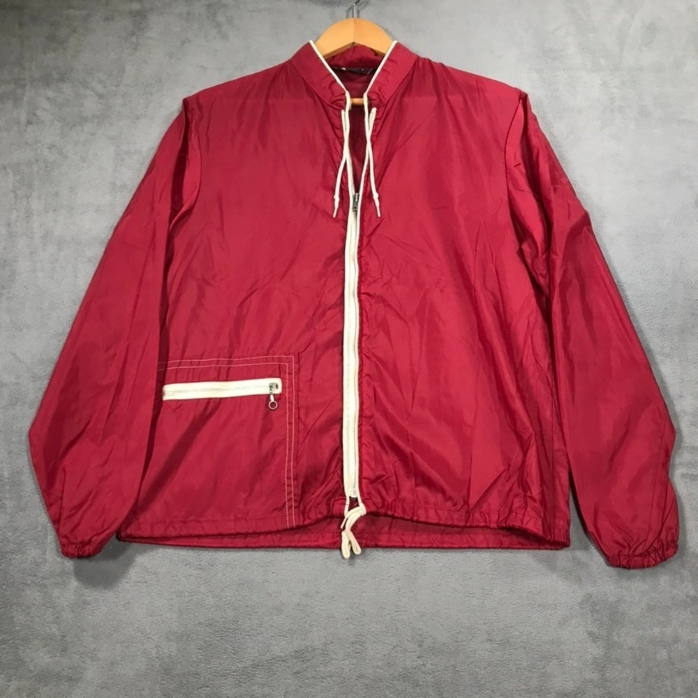 True Vintage 60s TownCraft Penney's Windbreaker Jacket Men M Red Band Collar MOD